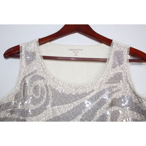 Coldwater Creek Sequin Tank Top Women's M Beige Gray Boho Minimalist Casual - Picture 2 of 13